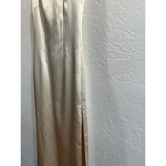 MESHKI Champagne Satin Gown XXS NWT Elegant Formal Dress with Slit - Picture 14 of 16
